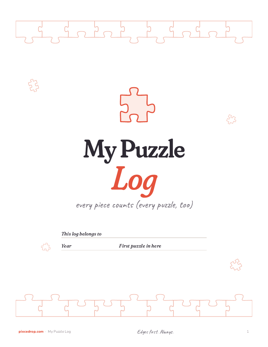 Cover of the PieceDrop printable puzzle log: My Puzzle Log